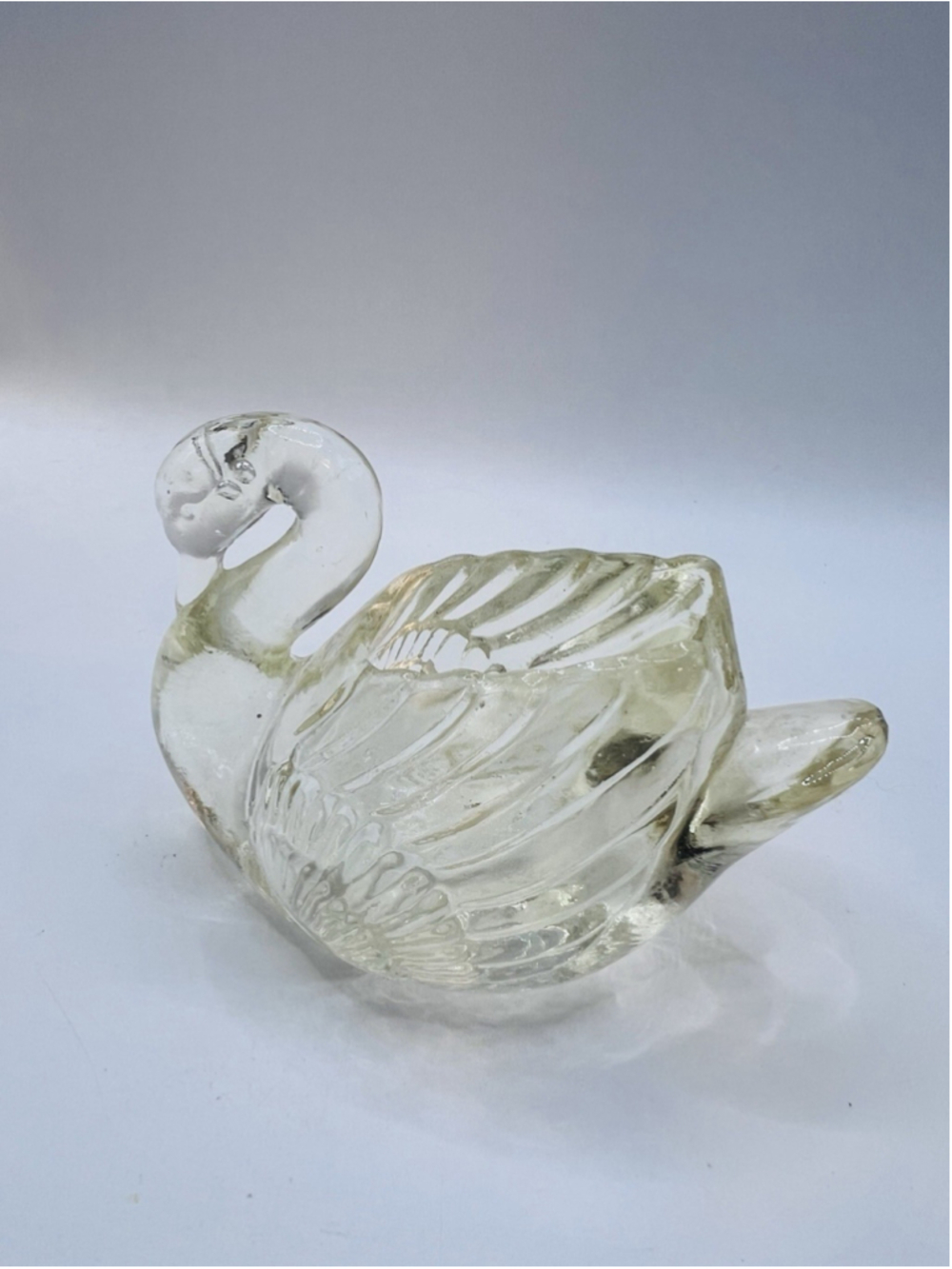 Vintage Clear Glass Swan Figurine Toothpick Holder Trinket Dish Yellow Hue